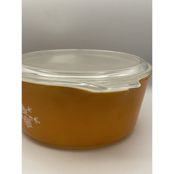 Vintage 70s PYREX 475-B Butterfly Gold 2.5 QT Casserole Dish W/ Glass Lid - Picture 4 of 11